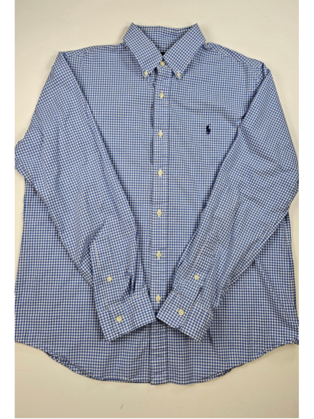 Polo Ralph Lauren Shirt Mens L 16 34/35 Blue Gingham Check Classic Fit Pony